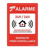AUA SIGNALETIQUE - Voorgeboorde plaat met afgeronde hoeken – alarm 24 uur – veilig huis onder video – 350 x 490 mm, aluminium Dibond 3 mm