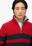 Superdry Classics trui van katoen met halve rits en strepen - Heren - Maat M - Navy/Red
