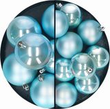 Decoris Kaemingk B.V. Kerstballen set - 18x stuks - 6 en 8 cm - ijsblauw - kunststof - boomversiering