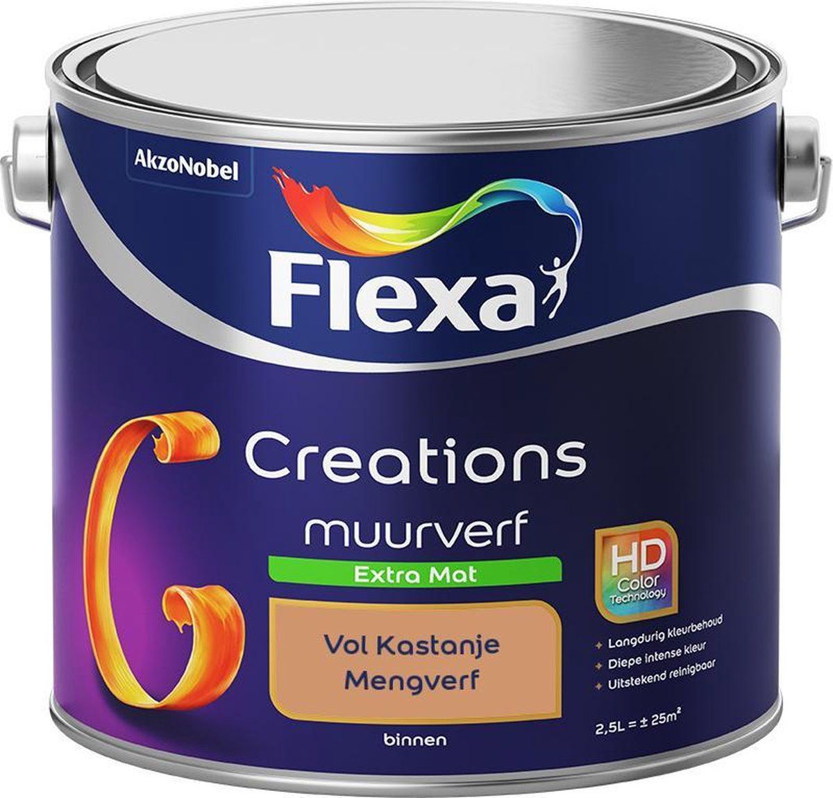 FLEXA Creations Muurverf - Extra Mat - Vol Kastanje - 2,5 liter