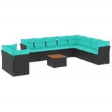 vidaXL 11-delige Loungeset met kussens, polyrattan, zwart