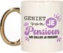 Bellatio Decorations Mug Cadeau pour collègue - départ/retraite - violet avec anse dorée - céramique