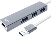 LUXWALLET DM12 USB 3.0 Naar Ethernet Poort Hub + 3 Poort USB3.0 Met 1000Mbps + Transfer snelheid Tot 300 Mb/s - Grijs/Zwart