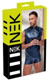 Nek OV-Großhandel Metallic Wetlook Mannen Shirt Mat Zwart S