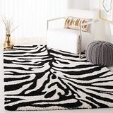 Safavieh Zottelig tapijt voor woonkamer, eetkamer, slaapkamer - Florida Shag Collection, hoge pool, ivoor en zwart, 99 x 160 cm