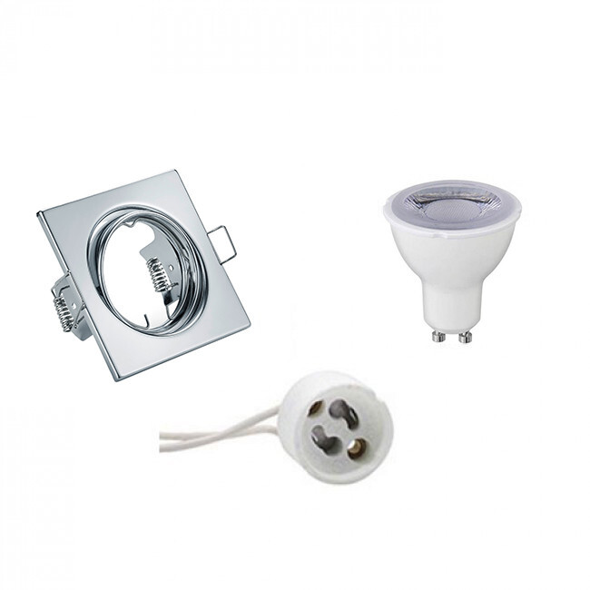 BES LED LED Spot Set - Trion - GU10 Fitting - Dimbaar - Inbouw Vierkant - Glans Chroom - 6W - Helder/Koud Wit 6400K - Kantelbaar 80mm