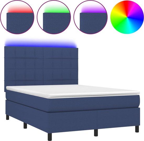 vidaXL Boxspring met matras en LED stof blauw 140x190 cm