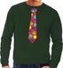 Bellatio Decorations Foute kersttrui / sweater stropdas met kerstballen print groen voor heren L