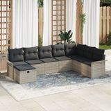 vidaXL Tuinbank Set Poly Rattan Lichtgrijs/Donkergrijs