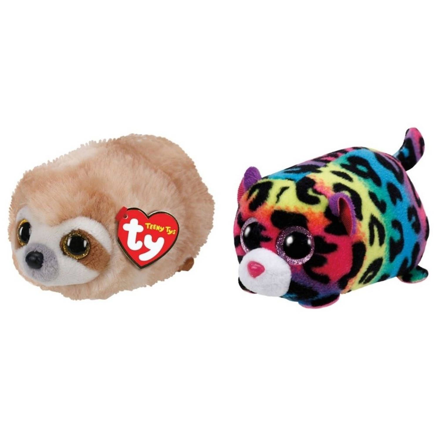 TY Knuffel - Teeny s - Dangler Sloth & Jelly Leopard - Meerkleurig