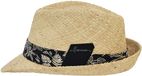 Herman Chapeau Petit Bord Relevé à l'Arrière en Paille Naturelle avec Ruban Noir Imprimé Feuilles