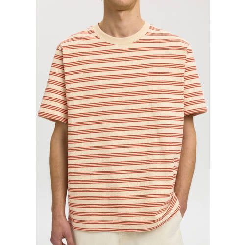 Selected regular gestreept T-shirt seersucker brique