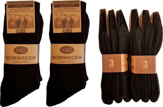 naft Noorse Sokken Zwart - 6 paar - Maat 39-42