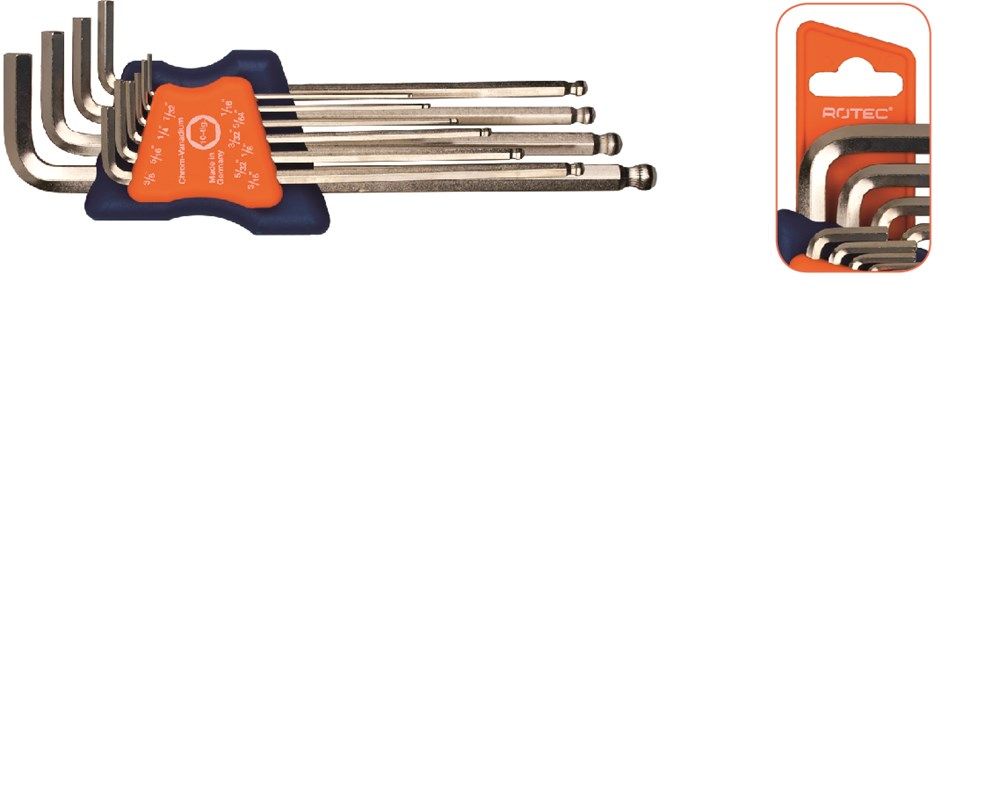 Rotec 10-delige inbussleutelset met kogelkop, inch, 1/16 - 3/8 (nikkel) - 8829006