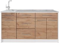 Vicco Keukenblok Fame-Line, Goudkleurig Eiken/Wit, 150 cm, WB Marmer