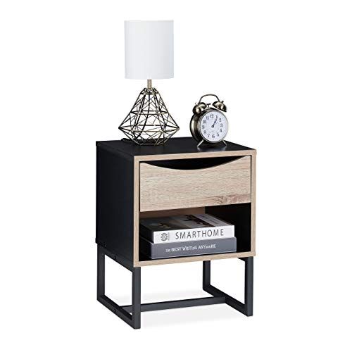 Relaxdays Nachtkastje met lade - 50x39x35 cm - metaal - houtlook/zwart