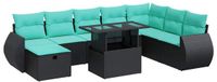 vidaXL 9-delige Loungeset met kussens, polyrattan, acacia, grijs