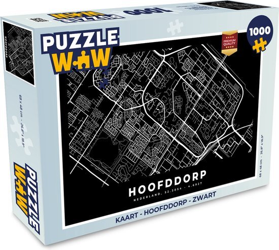 MuchoWow Puzzel Kaart - Hoofddorp - Zwart - Legpuzzel - Puzzel 1000 stukjes volwassenen