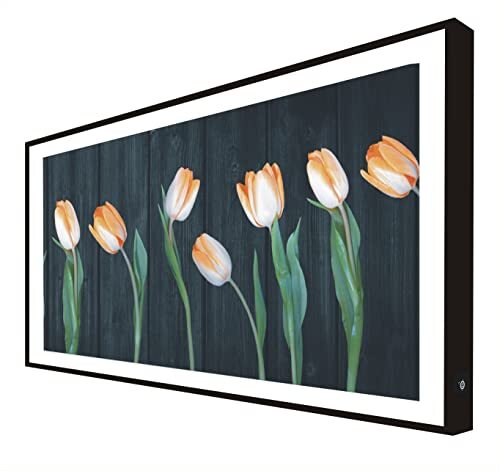 CCRETROILUMINADOS Afbeelding met houten frame, zwart gelakt, met LED-licht, bloemen, tulpenpatroon