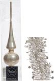 Decoris Kaemingk B.V. Kerstversiering glazen piek glans 26 cm en sterren folieslingers pakket licht parel/champagne van 3x stuks