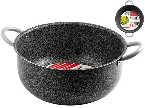 Home Family Stone Braadpan met 2 handgrepen, roestvrij staal/steen, zilver, 34 cm