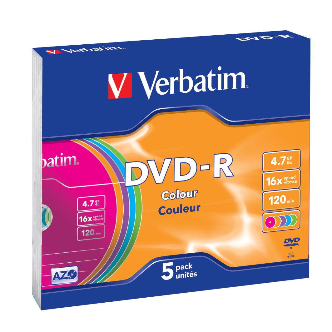 Verbatim 43557 DVD-R 4.7GB - 5 Pack - Slimcase - Colour