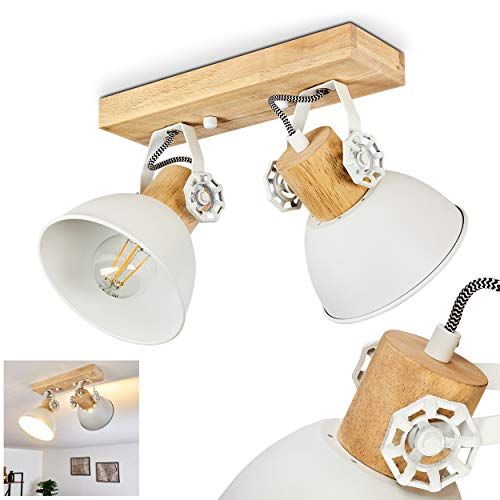 hofstein Plafondlamp Orny, plafondlamp metaal/hout in wit/bruin, 2 vlammen, met verstelbare spots, 2 x E27 fitting max. 60 Watt, spot in retro/vintage uitvoering, geschikt voor LED-lampen