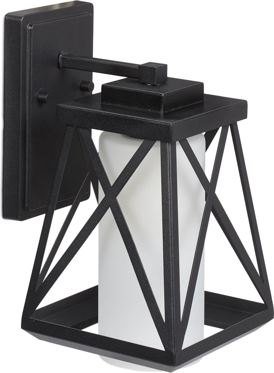 Relaxdays Wandlamp Lantaarn - Buitenlamp - Modern - Staal & Glas - Zwart