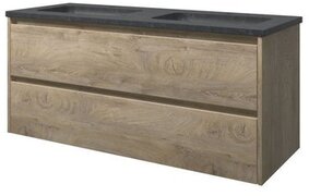 Proline Hardsteen Elegant badmeubelset 120x46x54.5cm met 2 kraangaten en onderkast symmetrisch Raw oak/Blue stone 1815771