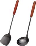 Set d'ustensiles pour wok - Spatule et louche - 14-15" - Acier inoxydable 304