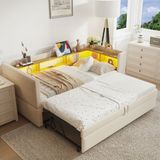 MODFU - Bedbank 90x190 cm Beige Flanel met LED en Stopcontacten