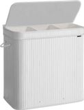 Songmics Panier à linge avec couvercle - Bambou - 150 Litres - Blanc nuage