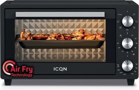 ICQN 20L Mini Oven met Airfryer - Hetelucht Friteuse - Boven- en Onderwarmte met Convectiefunctie - 5 Grillfuncties - 90 min. Timer - 1500 W - 80°-250°C - Frituurmand/Bakplaat/Grill/ Kruimellade