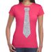Bellatio Decorations Eighties Carnaval verkleed t-shirt - met stropdas - roze - zilver glitters - dames - verkleedkleding - Disco - VIP XXL