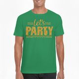 Bellatio Decorations Verkleed shirt heren - lets party - groen - glitter goud - carnaval/themafeest M