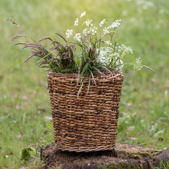 Drypot Bloemenmand Abaca - Groot - Bananenblad - Ø45cm - Bruin/Zwart