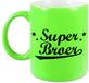 Bellatio Decorations Bol Super broer mok - neon groen - familie cadeau mok / beker - 330 ml - verjaardag / geslaagd / bedankt cadeau