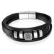 Mendes Jewelry Etnische Heren Armband in Zwart Leer met Zilveren Bedels-21cm