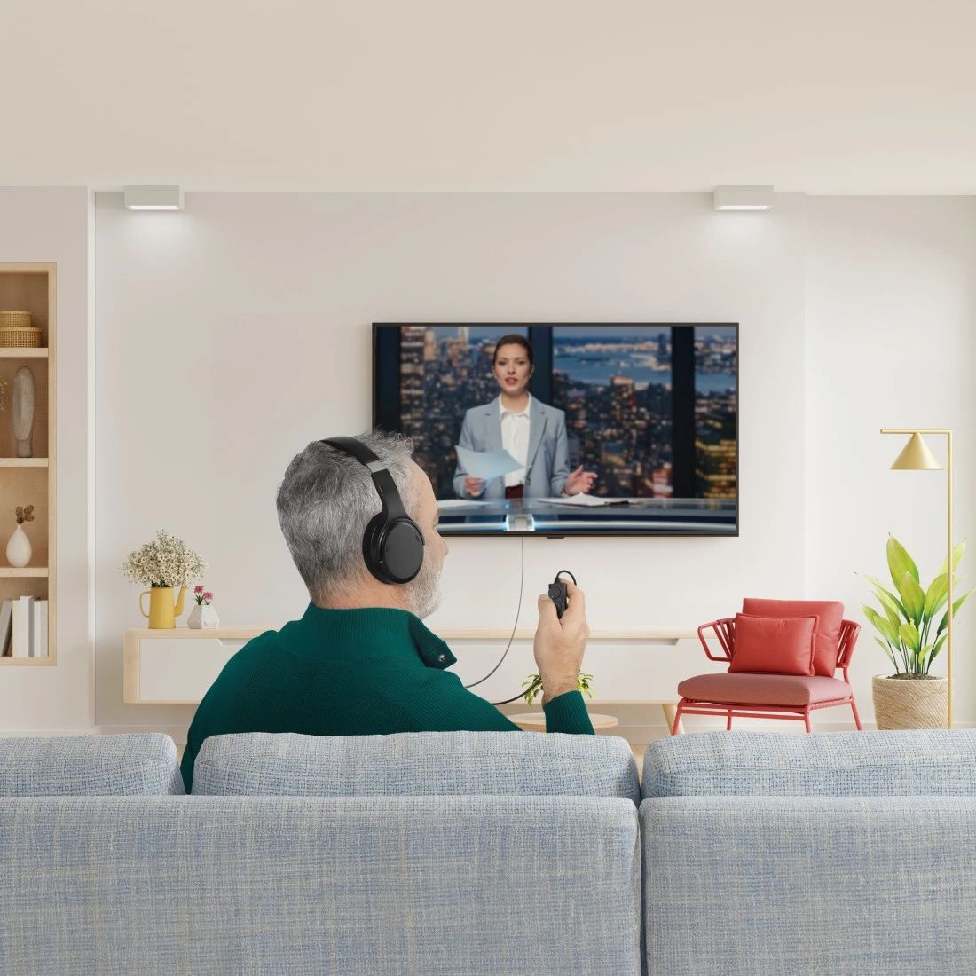 Hama TV Headphone - Over-Ear - Wired - 6m Cable - Black