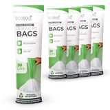 EcoBag - 100 Pack witte keuken trekkoord vuilniszak - 30L - 25 micron - Heavy Duty, extra sterk, Brabantia compatibel, milieuvriendelijk, scheurbestendig, doorzichtige recyclingzakken (465 x 750 mm)
