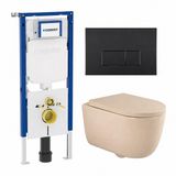 Geberit QeramiQ Dely Swirl Toiletset - 36.3x51.7cm - Geberit UP720 Duofix Sigma inbouwreservoir - 35mm zitting - mat zwarte bedieningsplaat - rechthoekige knoppen - mat beige
