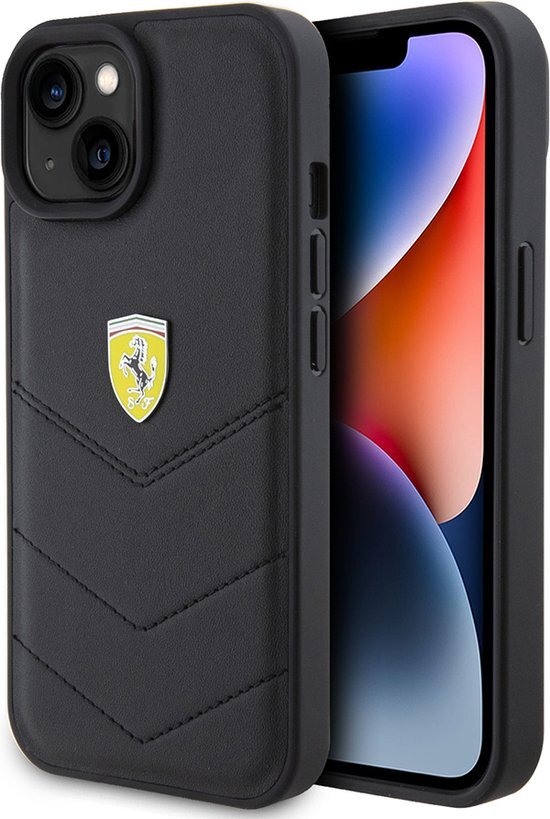 iPhone 15 Backcase hoesje - Ferrari - Effen Zwart - Leer