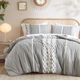 INK+IVY Imani 100% katoenen dekbed Mid Century Modern Design, All Season Dekbed Cover Beddengoed Set, Bijpassende Shams, Full/Queen, Grijs Chenille Tufted Accent 3 Stuk
