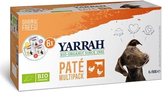 YARRAH Biologisch hondenvoer pate multi pack alu - 8 x 100g