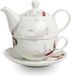 Grue Thé pour une personne - Théière avec Tasse - Porcelaine - Blanc