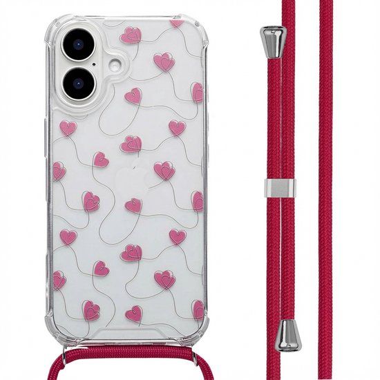 imoshion Hoesje - Geschikt voor Apple iPhone 16 - Design Hoesje met Koord - Dusty Rose Connected Hearts