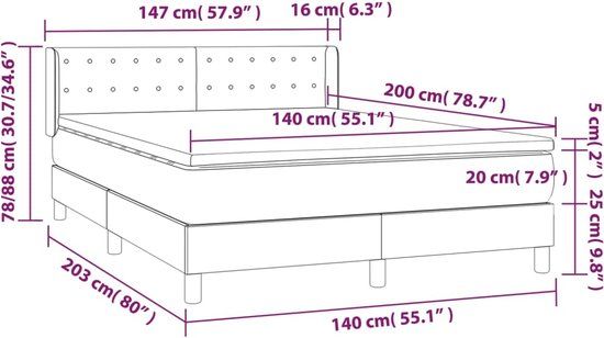 vidaXL Boxspring met matras stof blauw 140x200 cm