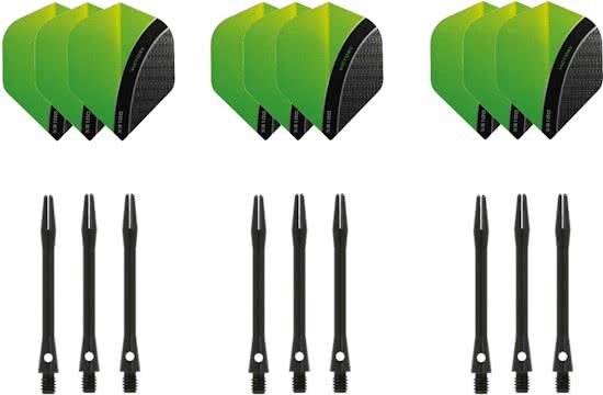 Dragon Darts - 3 sets - XS100 Curve - Groen - Darts flights - plus 3 sets - aluminium - darts shafts - zwart - medium