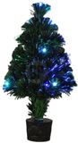 Merkloos / Sans marque Mini fiber kunst kerstboom - groen - 42 cm - kunststof - fiber optic led verlichting - kerstdecoratie - tafeldecoratie