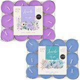 Atmosphera Acorde theelichtjes - 48 stuks - 24x lavendel - 24x ocean - geurkaarsen - Blauw